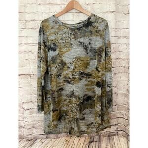Onque Casual Shirt Womens 1X Brown Tie Dye Flowy Long Sleeve Stretch Plus